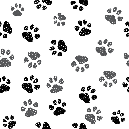 Paw print seamless. Traces of Cat Textile Pattern. Cat footprint seamless pattern.のイラスト素材