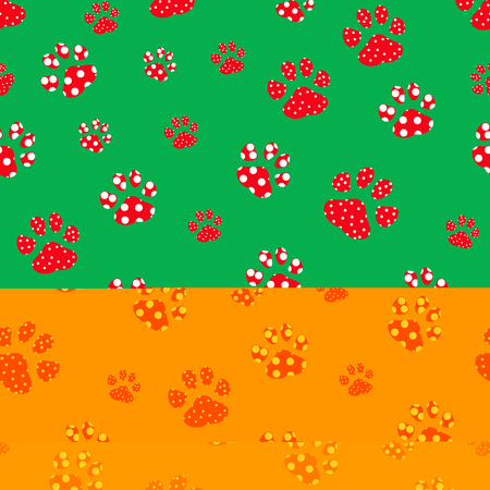 red dog paw seamless on green backgrondのイラスト素材
