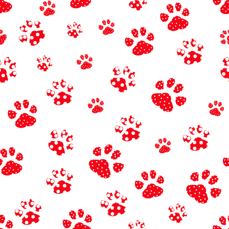 white dog footprints on red backgroundのイラスト素材