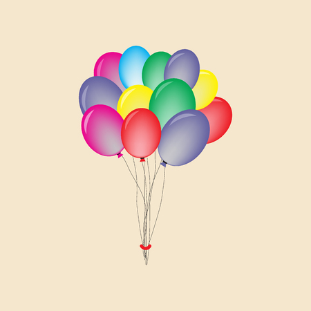 Flying Realistic Glossy Colorful Balloons with Party and Celebration concept on white backgroundのイラスト素材