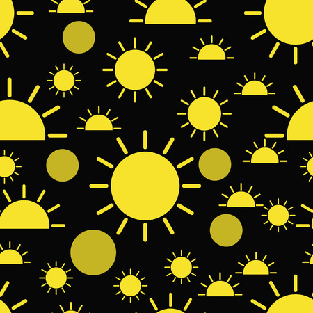 Seamless pattern yellow sun on a black background.のイラスト素材