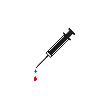 Flat monochrome syringe icon in vintage style. Isolated syringe icon for use in variety of projects. Black and white vector syringe icon for web sites and apps.のイラスト素材