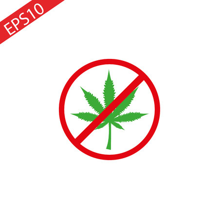 Cannabis leaf icon in prohibition red circle. No Marijuana, no drugs. Forbidden sign isolated on white background. Vector.eps 10.のイラスト素材
