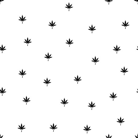 Repeating Highlighted Marijuana Leaf of Cannabis Indica Plant with Seven Blades Seamless Pattern Wallpaper - Black Elements on White Background - Vector Flat Graphic Design.eps 10.のイラスト素材