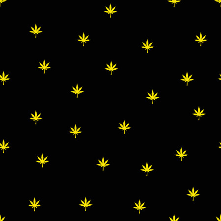 Golden marijuana leaf seamless pattern. Hand drawn narcotic cannabis dark background. Hemp vector illustration backdropeps 10のイラスト素材