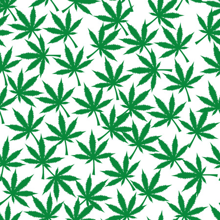 Cannabis plant seamless pattern. Simple stylized marijuana leaves on white background, vector illustration. eps 10のイラスト素材