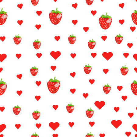 Cute strawberry and heart seamless vector patternの写真素材