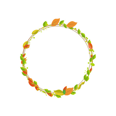 Autumn round frame with colorful maple leaves. Vector clip art.eps 10のイラスト素材