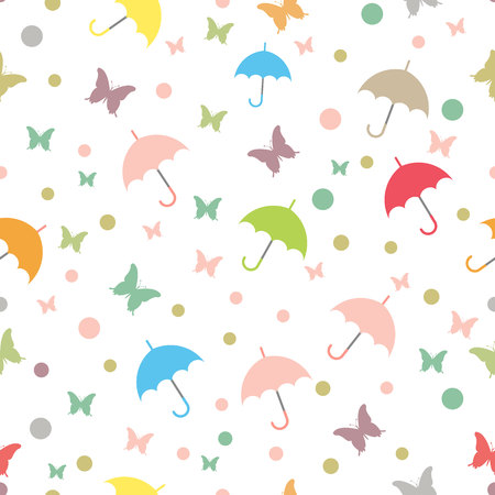 Seamless pattern of umbrellas and butterflies. Vector Image.eps 10.のイラスト素材