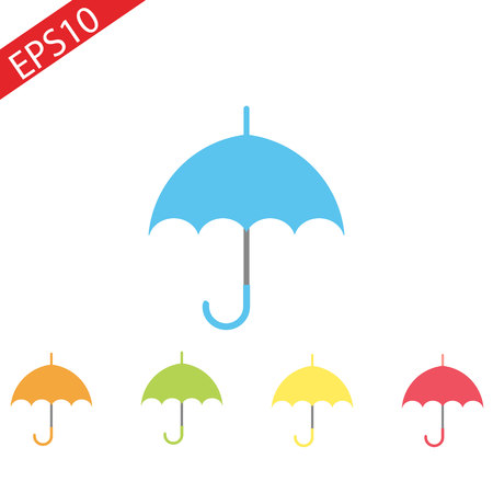 Set of umbrellas. Yellow, green, red and blue umbrellas. Vector flat icon.eps 10のイラスト素材