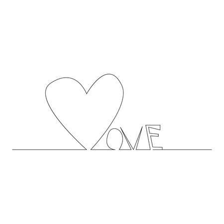 Continuous line drawing. Hearts of word love concept on white background. Vector illustrationのイラスト素材