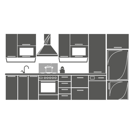 drawing kitchen interior plan icon . Isolated badge kitchen project flat design for website or app - stock graphicsのイラスト素材