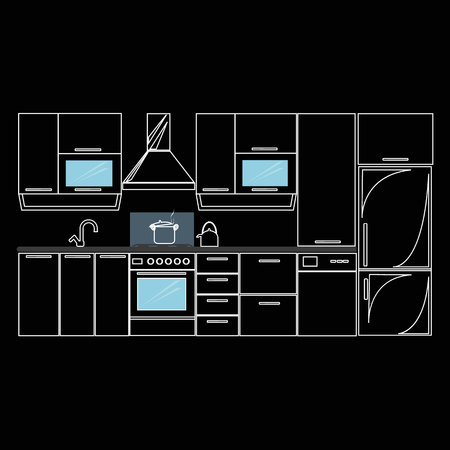 Kitchen furniture line icon, Furniture and interior element, vector graphics, a linear pattern on a black background,のイラスト素材