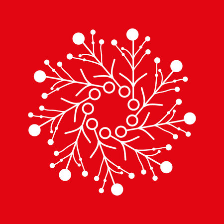 Christmas snowflake icon and sign design on red and green backgroundの写真素材