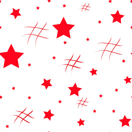 Seamless pattern with red hearts and black stars on white background. Vector illustrationの写真素材