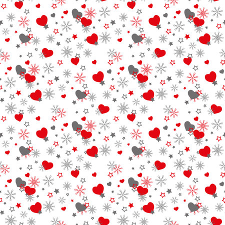 Seamless romantic pattern with hand drawn hearts, whorl, arrows and leaves. Doodle heart and leaf on white. Ready template for design, postcards, print, poster, party, Valentine s day,vintage textile.eps 10のイラスト素材