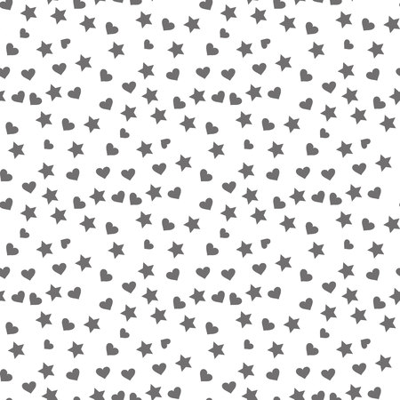 Seamless pattern with red hearts and black stars on white background. Vector illustration. eps 10.のイラスト素材