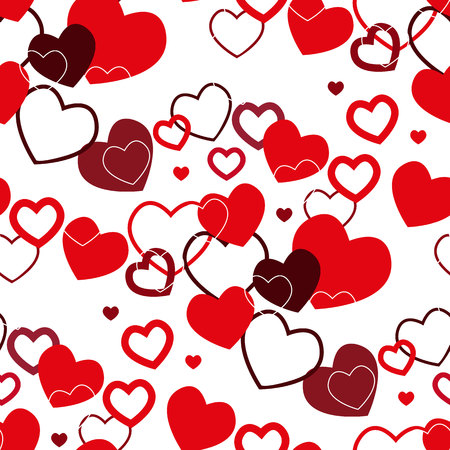 Love seamless pattern from gentle flying pink and red hearts. Flat vector cartoon illustration. Objects isolated on white background. eps 10.のイラスト素材