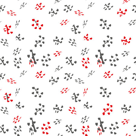 Scattered red hearts seamless pattern on white background. Doodle heart confetti. Vector illustration template for print, textile, valentines day cards, ads, banners.EPS 10.のイラスト素材