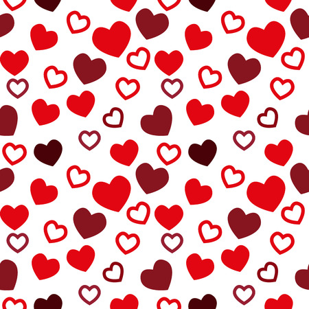 Simple hearts seamless vector pattern. Valentines day background. Flat design endless chaotic texture made of tiny heart silhouettes. Shades of red.EPS 10.のイラスト素材