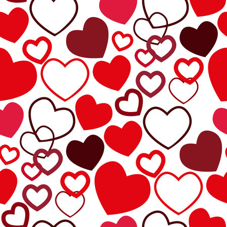 Seamless pattern of cute hearts of pink color on a white background to celebrate Valentine s Day. Wallpaper for season decoration, wrapping paper, clothing prints. Vector illustration. eps 10.のイラスト素材