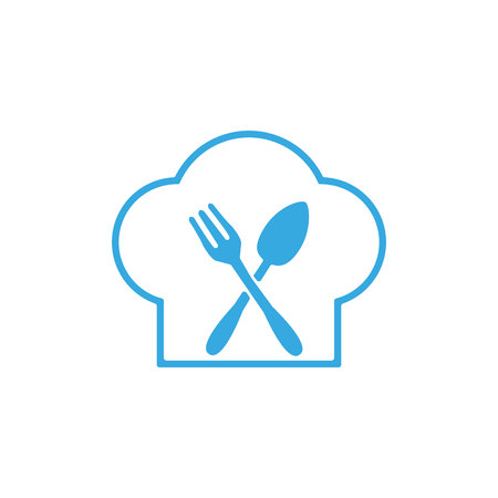Line stye chef hat with fork and spoon in vector format. eps 10.のイラスト素材