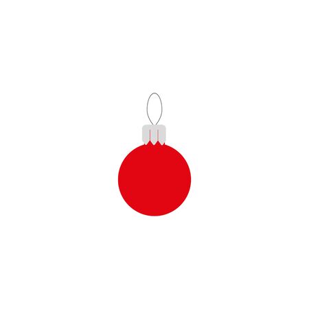 Christmas tree ball with ribbon bow. Red bauble decoration, isolated on white background. Symbol of Happy New Year, Xmas holiday celebration, winter. Flat design for card Vector illustrationのイラスト素材