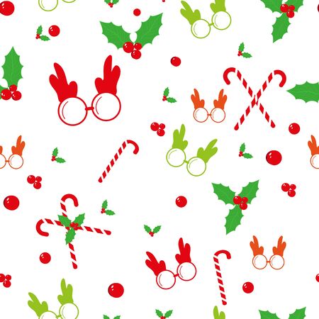 Christmas seamless flat pattern with holiday decorations gift boxes and candies background vector illustrationのイラスト素材