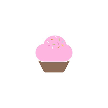 Cupcake shop logo template. Pink creamy glossy cake illustration.のイラスト素材