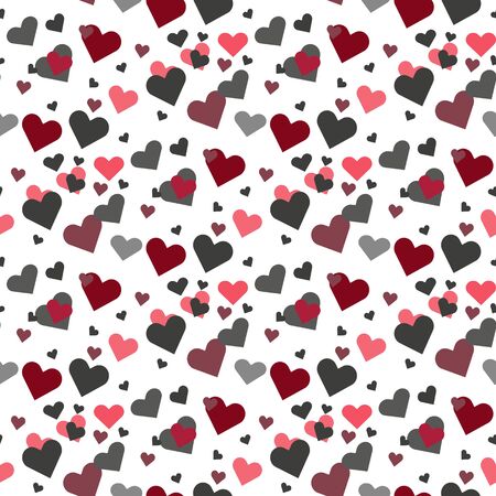 Valentines day seamless pattern. Love, romance flat line icons - hearts, engagement ring, kiss, balloons, doves, valentine card. Red, blue wallpaper for february 14 celebration.のイラスト素材