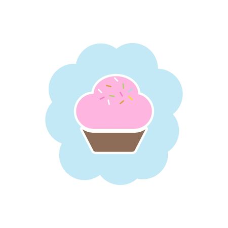 Cupcake shop logo template. Pink creamy glossy cake illustration.のイラスト素材
