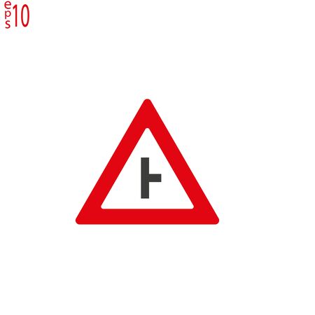 Side road junction on left, traffic sign, vector illustration. Left turn sign on white backgroundのイラスト素材