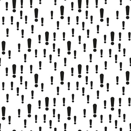Vector seamless pattern with exclamation point. Black and white simple background design. Hazard warning hand draw symbol. Vector seamless pattern on white background.のイラスト素材