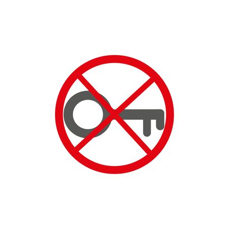 no key locked, dont used key red sign warning caution on white background vector illustrationのイラスト素材