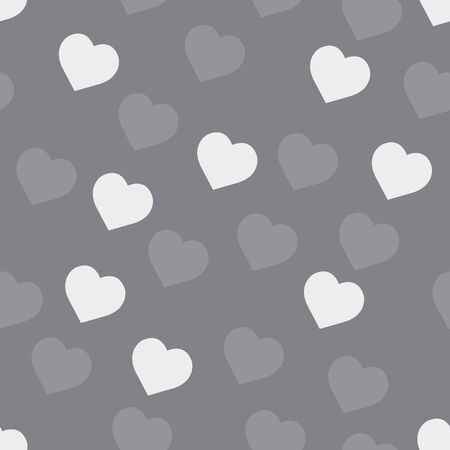 Tile cute vector pattern with hand drawn white hearts on grey
