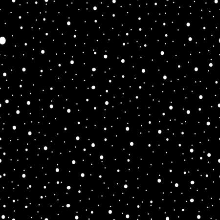 Polka dot vector monochrome seamless pattern, white circles on black background. Abstract endless texture, design element for prints, cover, banner, fabric, textile, wallpaper, decor, digital.のイラスト素材