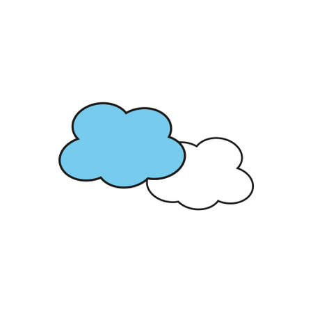 Set of Cloud Line Icons isolated on white background. Black outline icon with shifted blue flat fill. Vector symbol of meteorology, cloudy weather. Modern graphics for web design, illustration.のイラスト素材