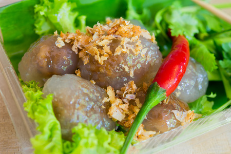 Thai Traditional Dessert, Top View of Tapioca Balls Made From Glutinous Rice Filled with Minced Porkの写真素材