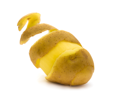 Potato with peel isolated on white backgroundの写真素材