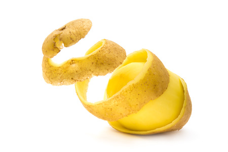 Potato with peel isolated on white backgroundの写真素材
