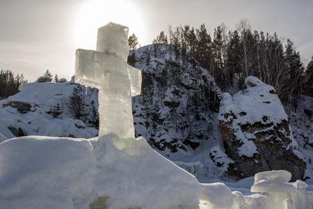 ice cross in a cold winter morningの写真素材