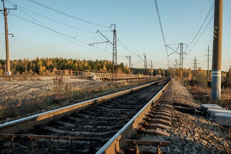 railway tracks stretching into the distance, the prospect of autumnの写真素材