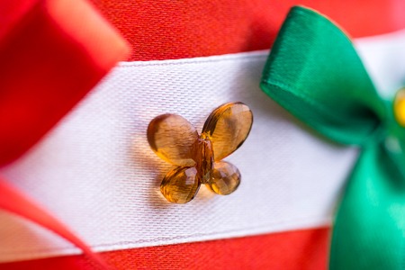 orange butterfly made of transparent glass, for decoration of a gift handicraft at homeの写真素材