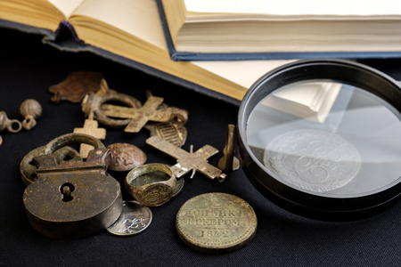 books and antiques, antiques items of people who lived in the 19th centuryの写真素材