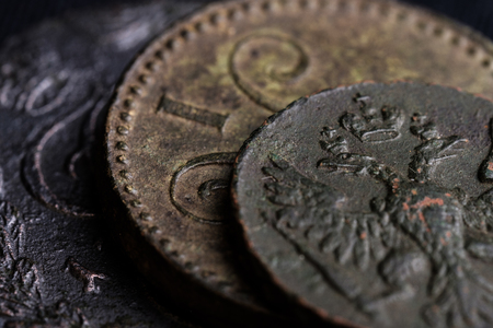 parts of ancient Russian coins close-up of the 18th centuryの写真素材