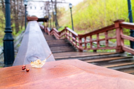 old dry apples on the railing of the staircase that goes up