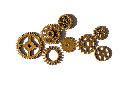 the image of fish collected from gears on white paper, brass gears