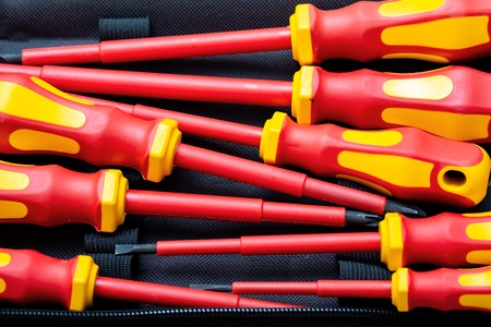 professional screwdriver for electrician red and yellow in black set