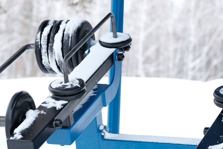 simulators for sports in the forest for active people, outdoor sports in winter