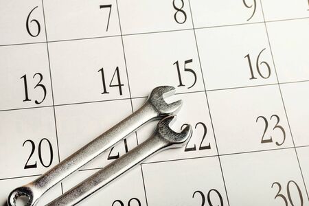 two wrenches for unscrewing the nuts on the calendar. the repair is planned